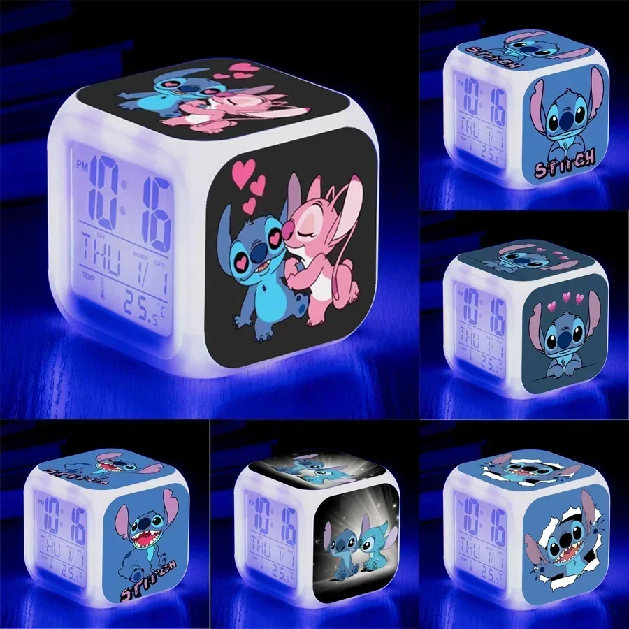 Disney-Lilo and Stitch Color Changing Alarm Clock, 7 LED, Mesa fofa, Home Decor, Crianças, Estudantes, Aniversário, Presente Criativo