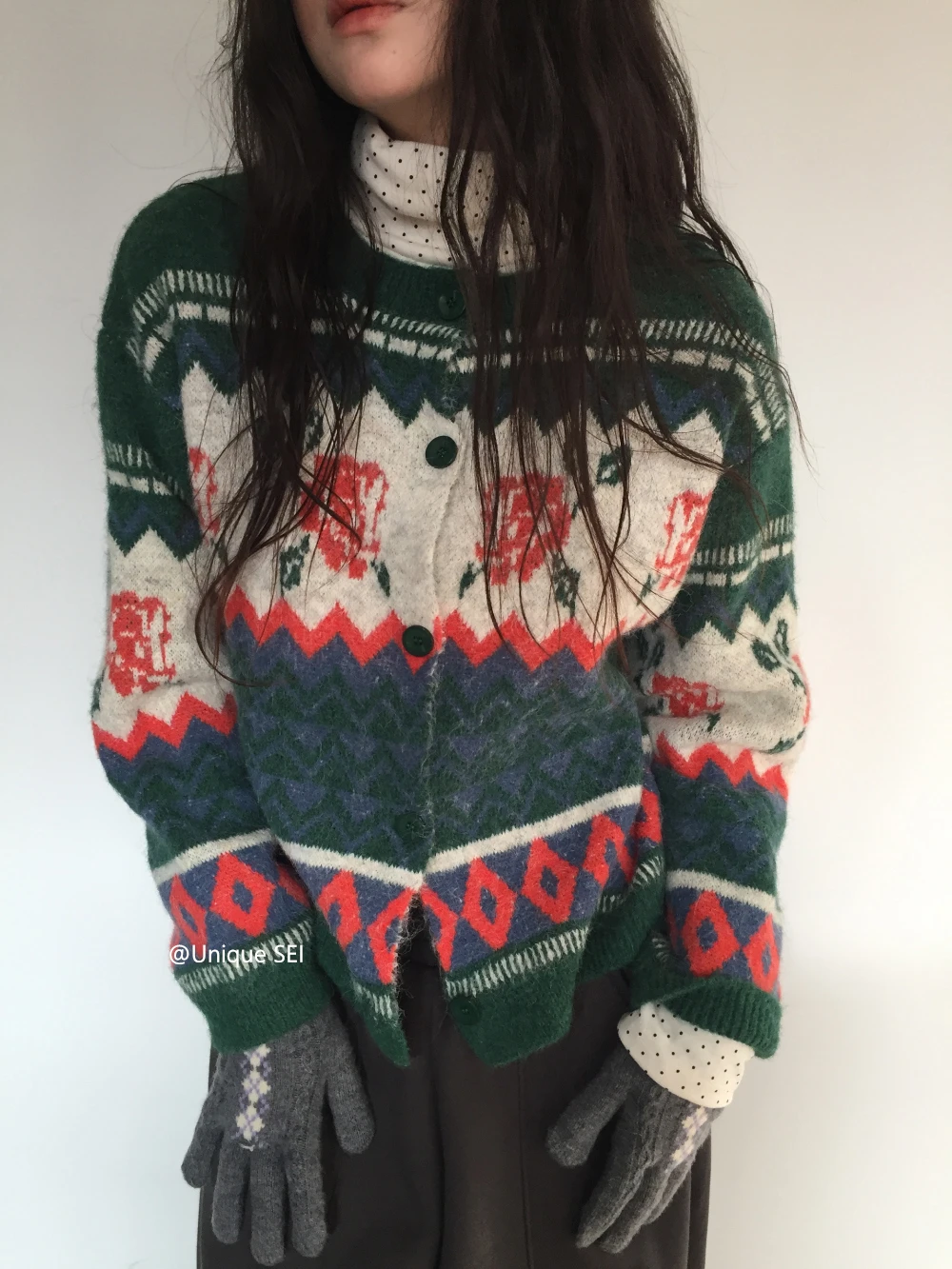 

Корейский однобортный вязаный кардиган с цветочным принтом розы и круглым вырезом, женский осенне-зимний мягкий теплый свитер, женский