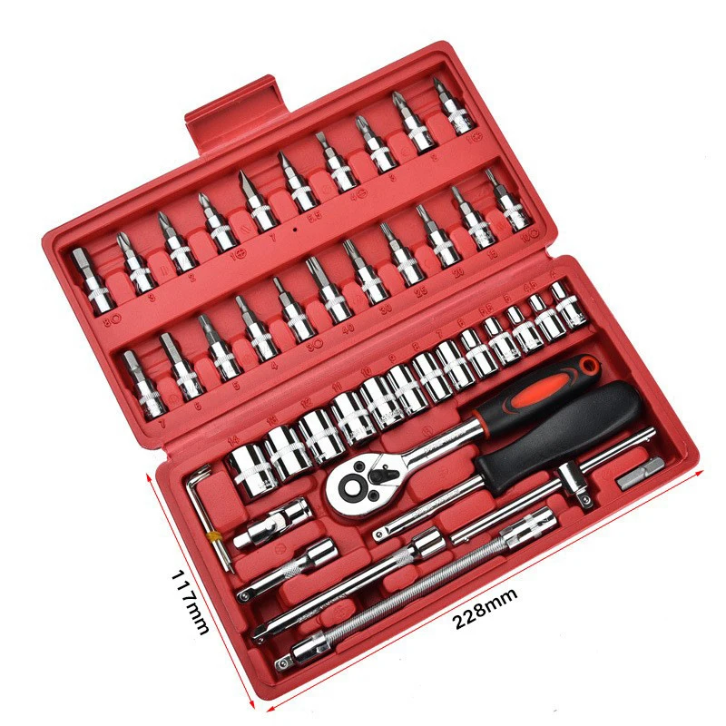 46PCS 1/4 inch Drive Socket Ratchet Wrench Set  Bit Sleeve Wrench Set Car  Tool Mechanic  Hand Tool Kit