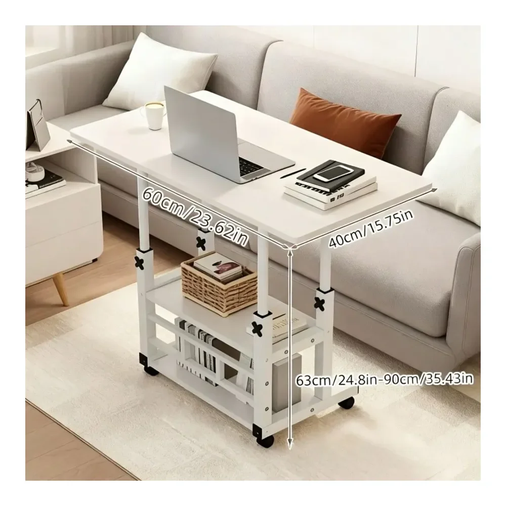 

Ergonomic Adjustable Height Rolling Desk, Mobile SitStand Workstation With 3Tier Storage Shelves, Sturdy CBase Laptop Desk For