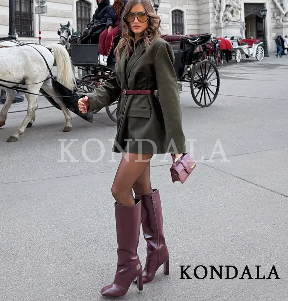 سترة KONDALA خريفية كلاسيكية باللون الأخضر الداكن سترة نسائية أنيقة بأزرار للتنقل لخريف وشتاء 2025 سترة نسائية عالية الشارع