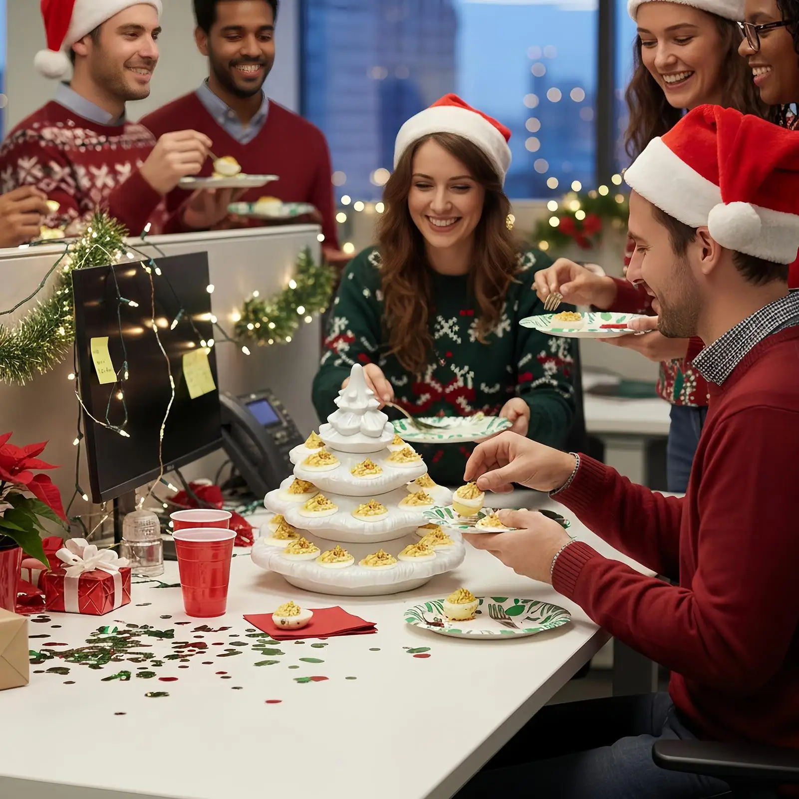 

Поднос для яиц, 4-слойное блюдо в форме рождественской елки, держатель для закусок с 26 отверстиями для праздничных встреч, свадьбы на День Благодарения