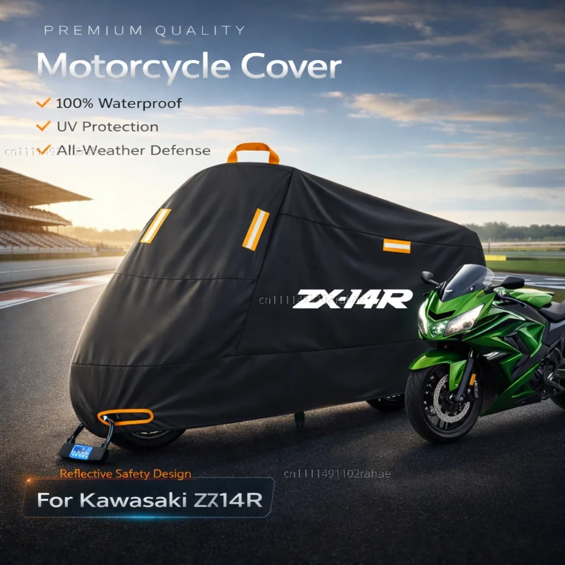 

For Kawasaki ZX14R Motorcycle Cover Waterproof Thickened Polyester Tarpaulin UV Protective Outdoor Rain Dust Sun Scooter Cover