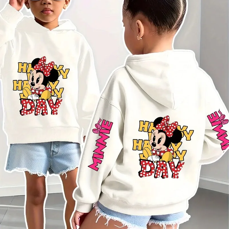 

Disney Minnie Mouse Hoodie for Boys and Girls, Long-sleeved Pullover with Happy Birthday Text and Playful Cartoon Design
