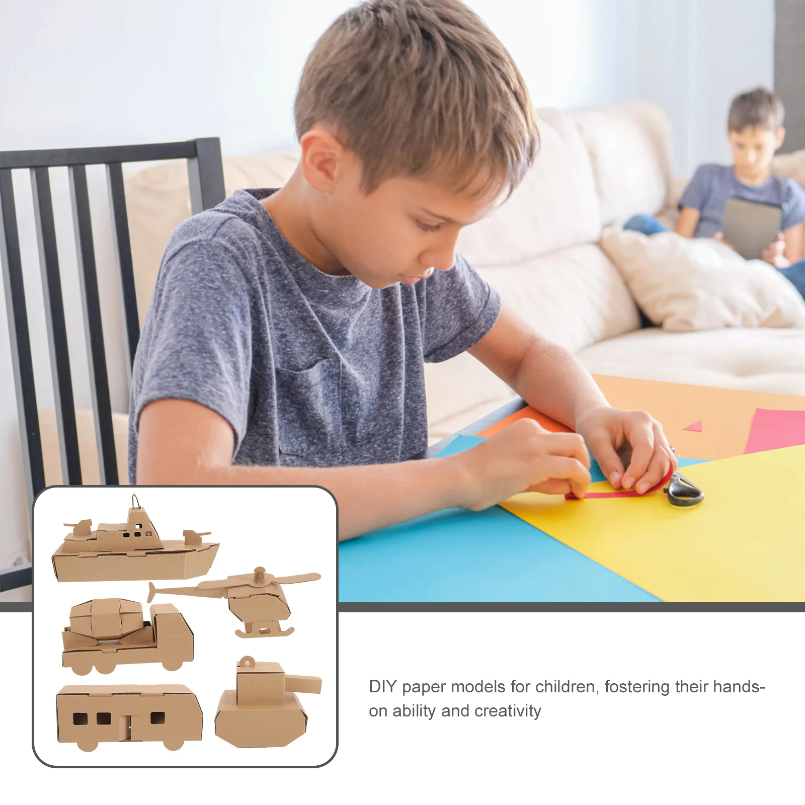 5 Pcs Children's Handmade Paper DIY Model Airplane Tank Car Submarine Cardboard Kindergarten Assembly Toys 3d Puzzle for Kids