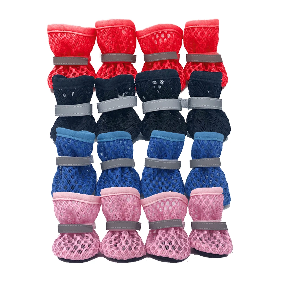 4pcs/set Dog Shoes Summer Pet Shoes For Small Dogs Cats Outdoor Walking Soft Sole Puppy Sandals Reflective Breathable Yorkshire