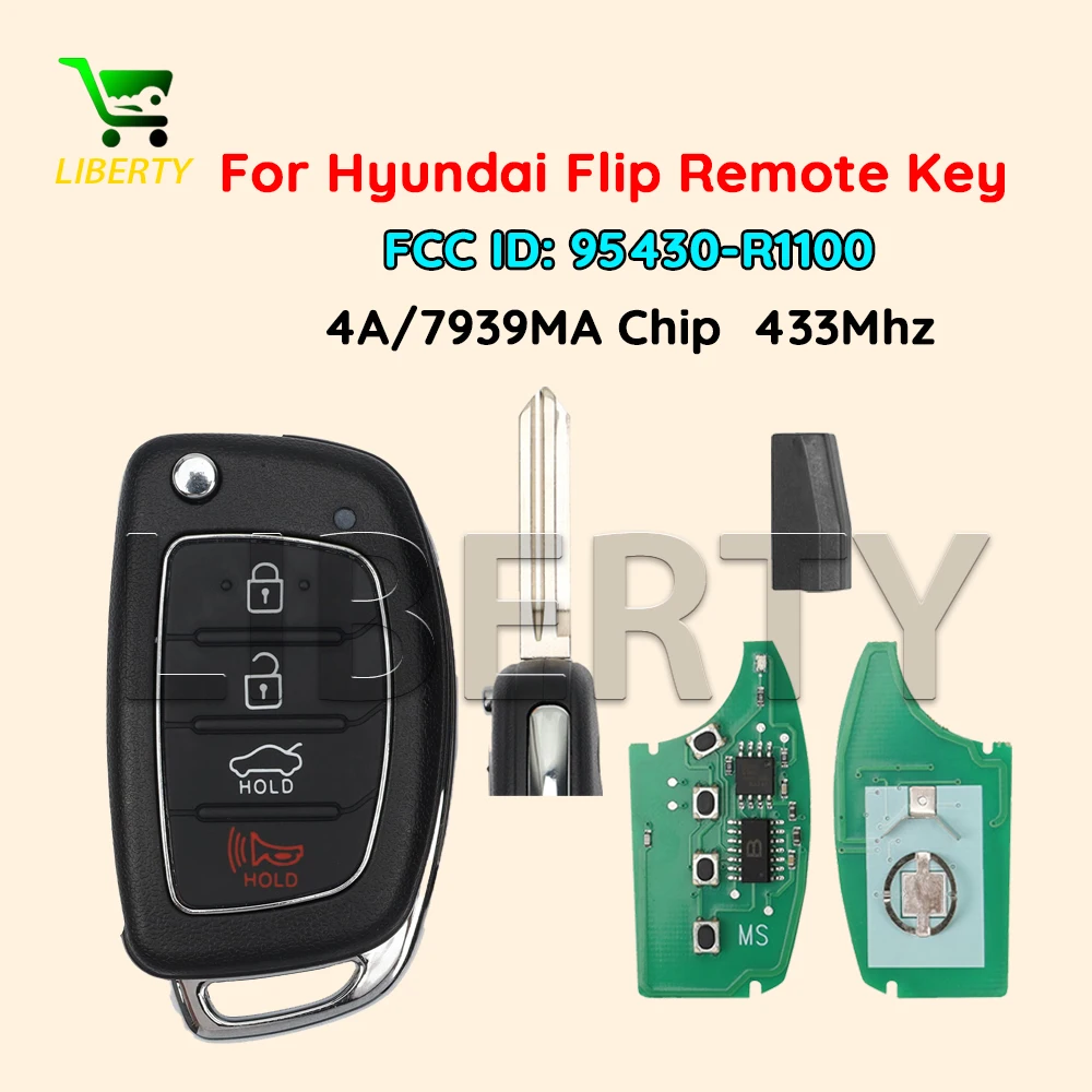 Liberty 95430-R1100 4A PCF7939MA Chip 433.92 FSK SY5AERGE04 HY14R Blade Flip Car Remote Control Key For Hyundai HB20 2019-2022