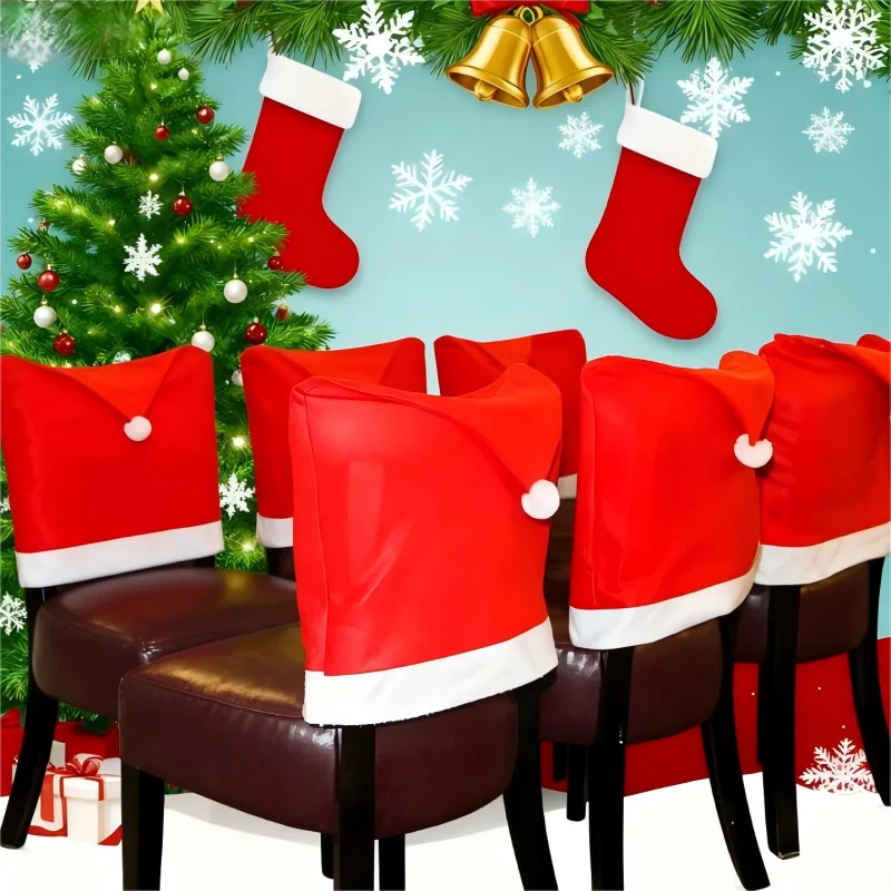 (1 Teile/paket) 60 cm * 50 cm rot Weihnachten hut stuhl esstisch stuhl rückenlehne dekoration winter atmosphäre