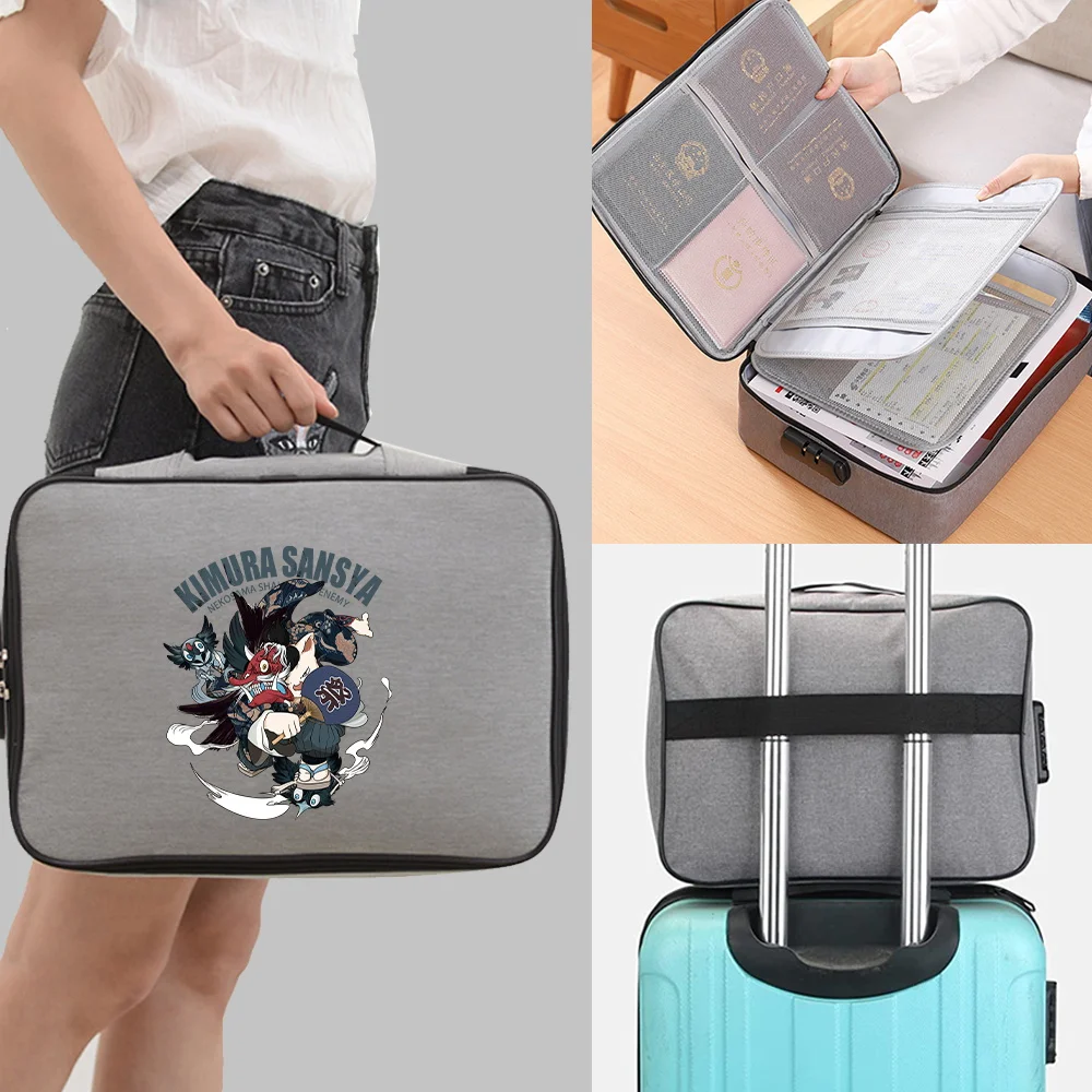 Large Capacity Document Bag with Coded Lock Samurai Print Home Office Travel Passport Card File Folder Organizer Storage Case