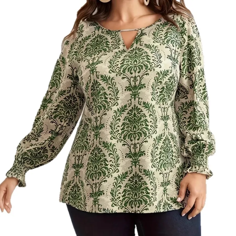 Picture 6: 1XL-5XL Plus Size Autumn Spring Fashion Elegant Print Shirt Blouse O-Neck 3XL 4XL Big Size Women Long Sleeve T-shirt Tops