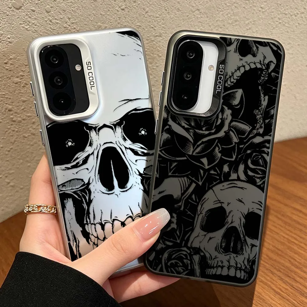 Minimalist Art Skull Pattern For Samsung Galaxy A56 A55 A54 A53 A51 A25 A16 A06 A04e Colorful Silver Phone Case Cover