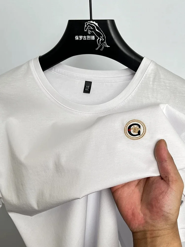 

роскошные бренды короткими рукавами круглые воротники футболки высококачественные буквы вышивка воздухопроницаемость летняя молодая мода новая отдыха мужская одежда