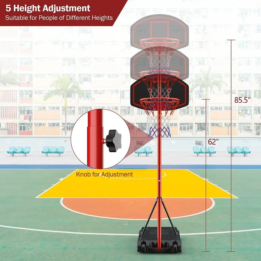 Portable Basketball Hoop Adjustable Height 6.58.5 FT, Backboard System Stand with 2 Wheels, Fillable Base, WeatherResistant Nylo