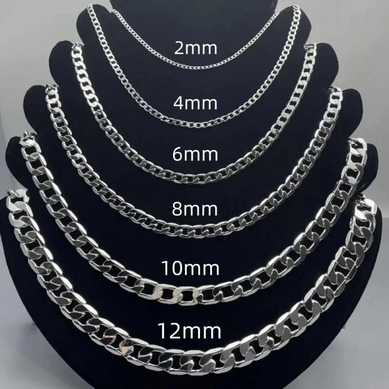 Men\'s 925 Sterling Silver Necklace 2/4/6/8/10/12MM 40-75cm Face Chain Necklace Lobster Clasp Men Women Engagement Jewelry Gifts