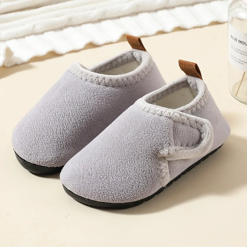 Autumn Winter Indoor Kids Shoes Anti Slip Soft Sole Children Floor Shoes Boys Girls Plush Warm Cotton Slipper Solid Home Shoes