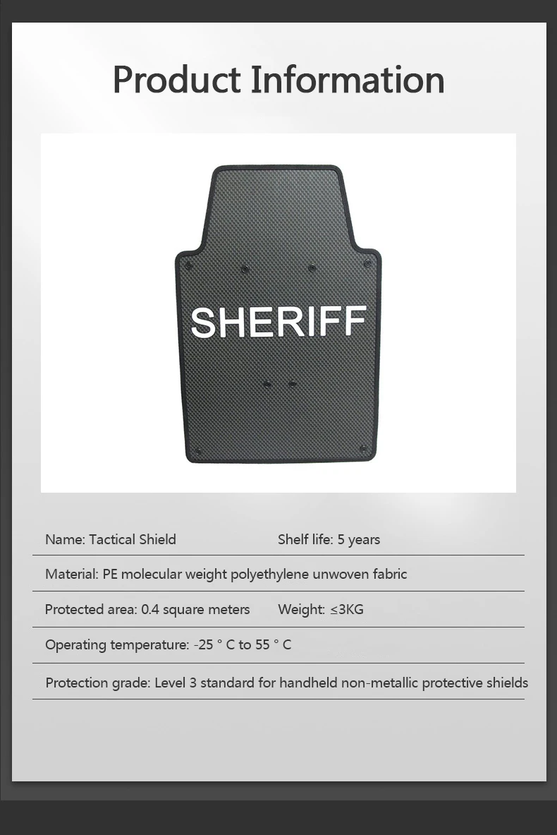 PE level 3 handheld protective shield, anti-riot tactical shield, security equipment view 6
