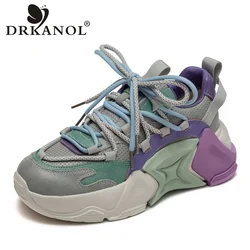 DRKANOL Sneakers da donna di nuovo Design altezza inferiore spessa che aumenta i colori misti Sneakers Casual in vera pelle scarpe da papà da donna