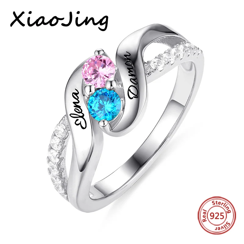 Imagem -02 - Anéis de Noivado de Prata Esterlina Birthstones Personalizados Anel Promessa para Seu Nome Presente Gravado do Amor Venda Quente 925