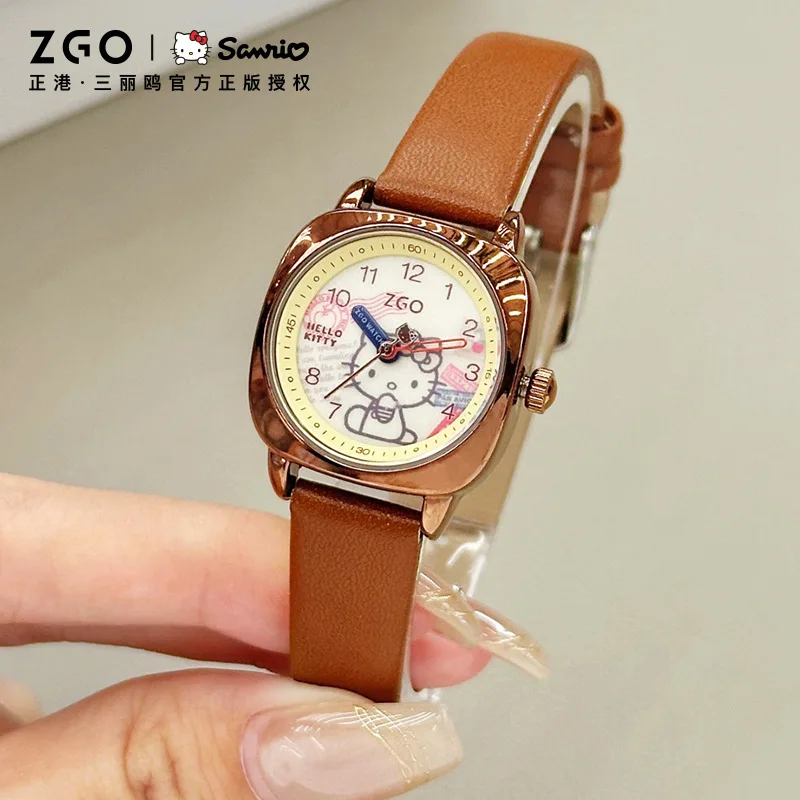 

HelloKitty Wristwatch for Female Style Literary Retro Style Sanrio Small Square Watch Kawaii Quartz Watch Water-Resistance