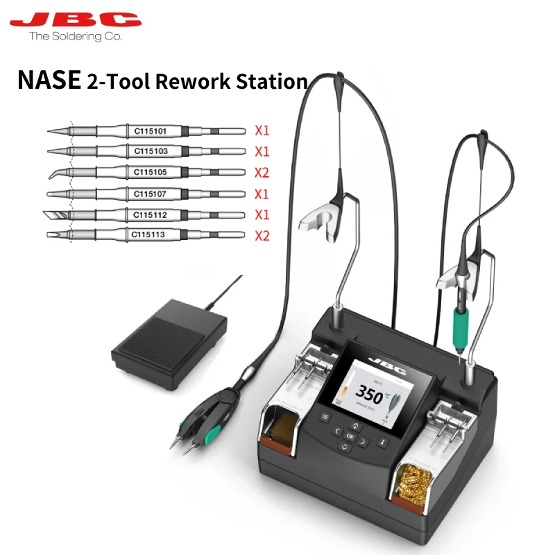 Original JBC NASE-2C 2-Tool Nano Rework Soldering Station Includes NT115-A Soldering Pencil With C115 Series Soldering Tips