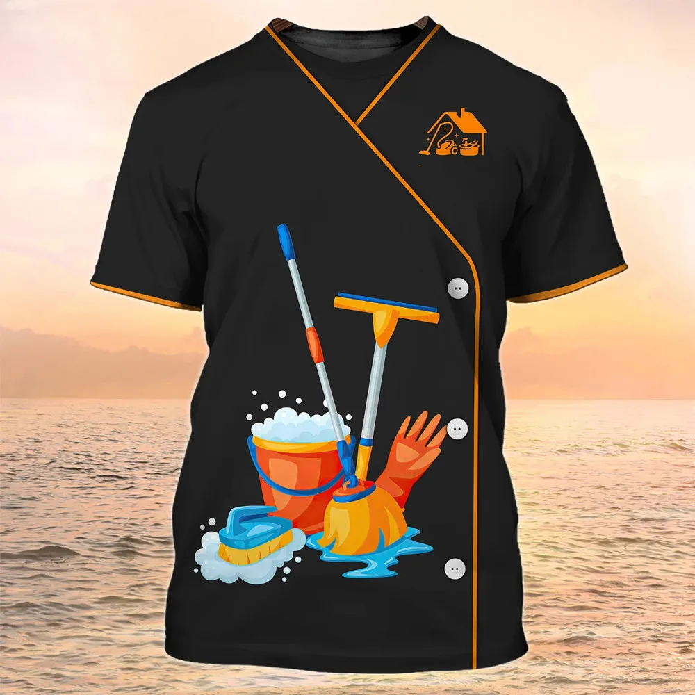 New Cleaning Tools 3d Print T-Shirt Woman Men House Cleaner Uniform Workwear T Shirts Harajuku Tees Tops Oversized 5xl Clothing