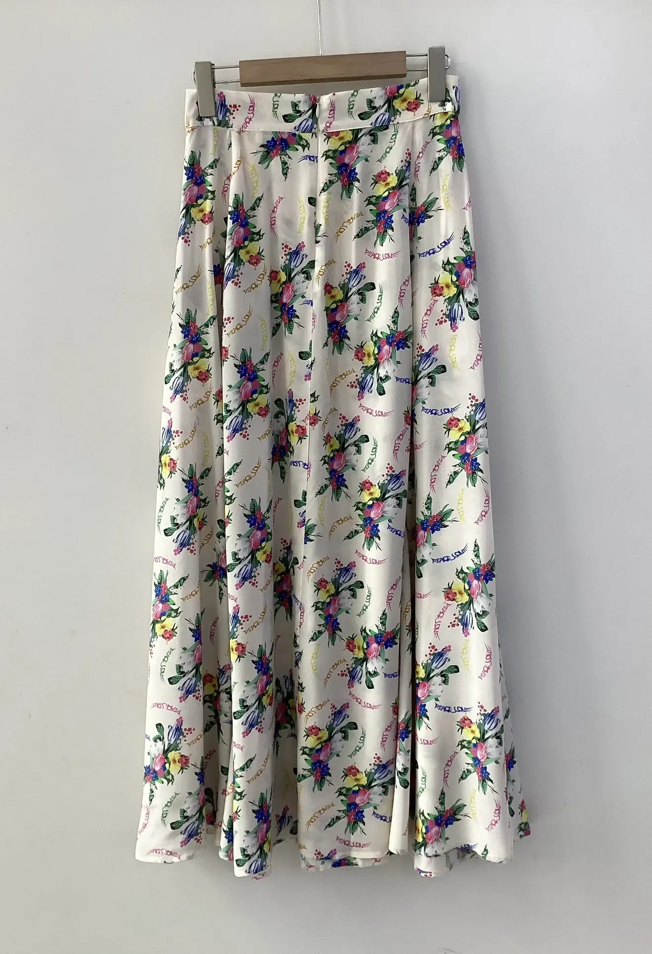 100% Viscose Women's Floral Printed Midi Skirt Spring High Waist A-Line Pleated Fashion Female Jupe