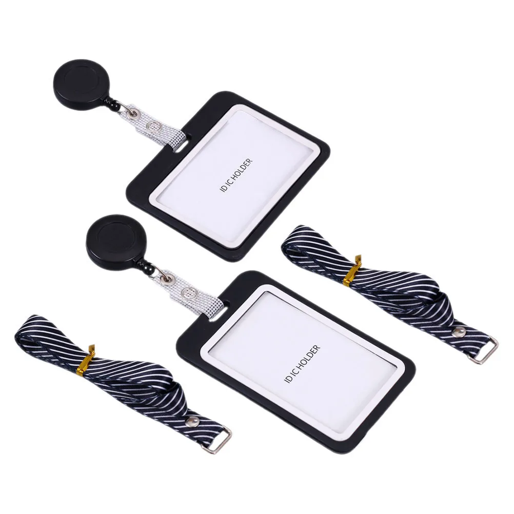 

2pcs Work Holder Black Vertical ID Badge Clear Cards Display Covers Covers Lanyard Employee Cards Protective Storage Sleeves