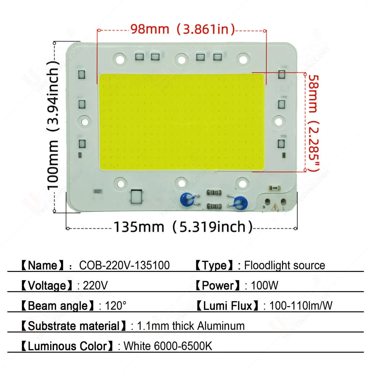2pcs 220V 135x100mm Led COB lamps Bead 100W Floodlight source Smart IC driverless PCB plate DIY led lawn bay lamp Outdoor light
