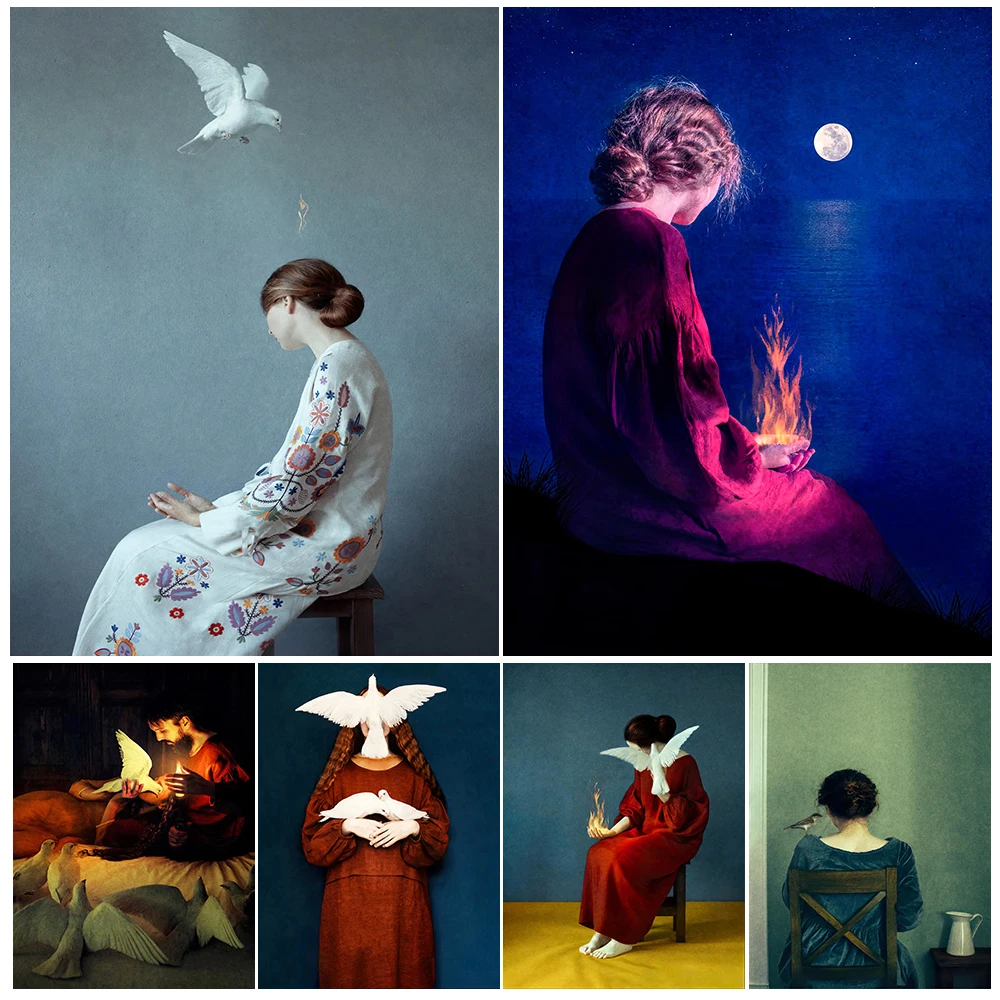 Christianity Peace Dove Religion Girl Believer Wall Pictures For Living Room Nordic Poster Wall Art Canvas Painting Unframed