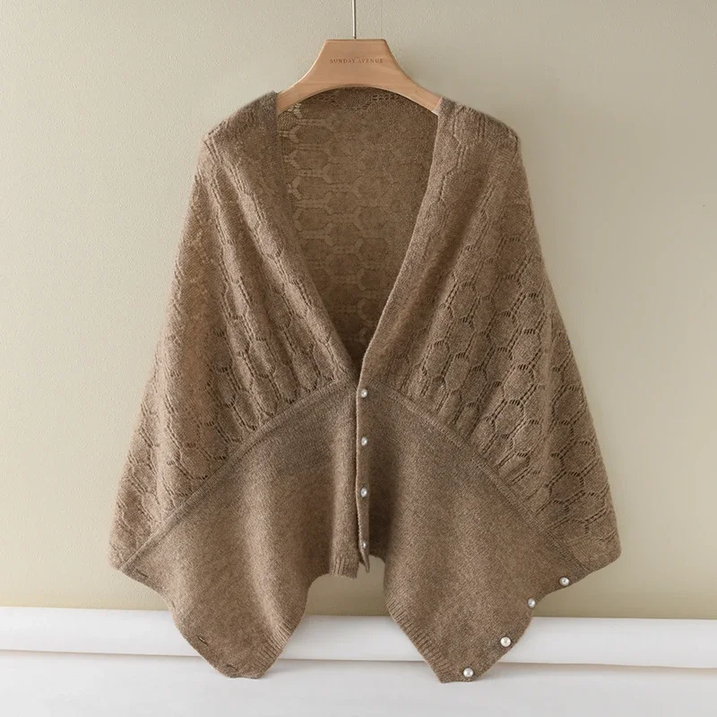 

Spring Autumn Women's 100%Wool Knitted Shawl Cloak Multifunctional Warm Versatile Scarf Ponchos Capes Cardigan Six Colors E153