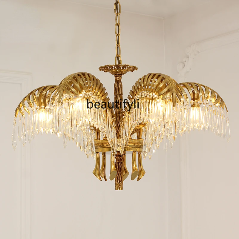 yj French Style All Copper Chandelier European Crystal Luxury Grand Villa Creative Study