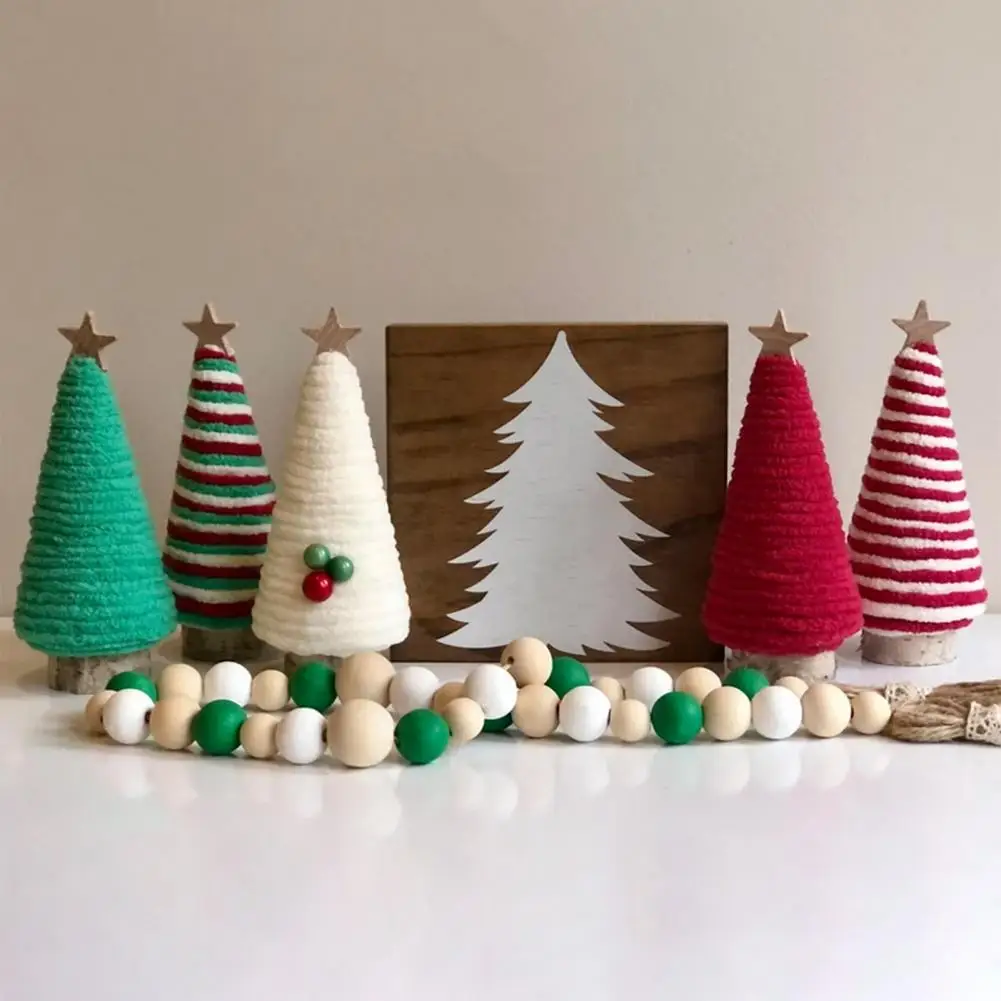 Colorful Christmas Tree Ornament Mini Swirl Bottle Brush Christmas Tree with Wooden Base Desktop Figurine Home Decoration