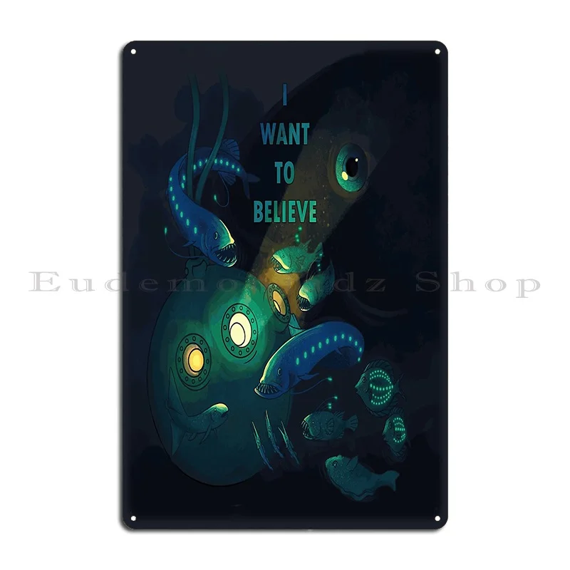 Marine Cryptozoology Expedition With Text Metal Sign Wall Decor Cave Wall Mural Party Character Tin Sign Poster