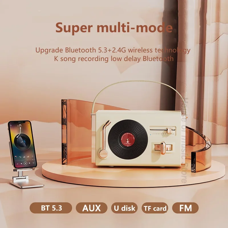 On Sale C-220plus Multifunctional Vinyl Record Player Karaoke Bluetooth Speaker Portable Handheld Mini Audio Support AUX/TF Card