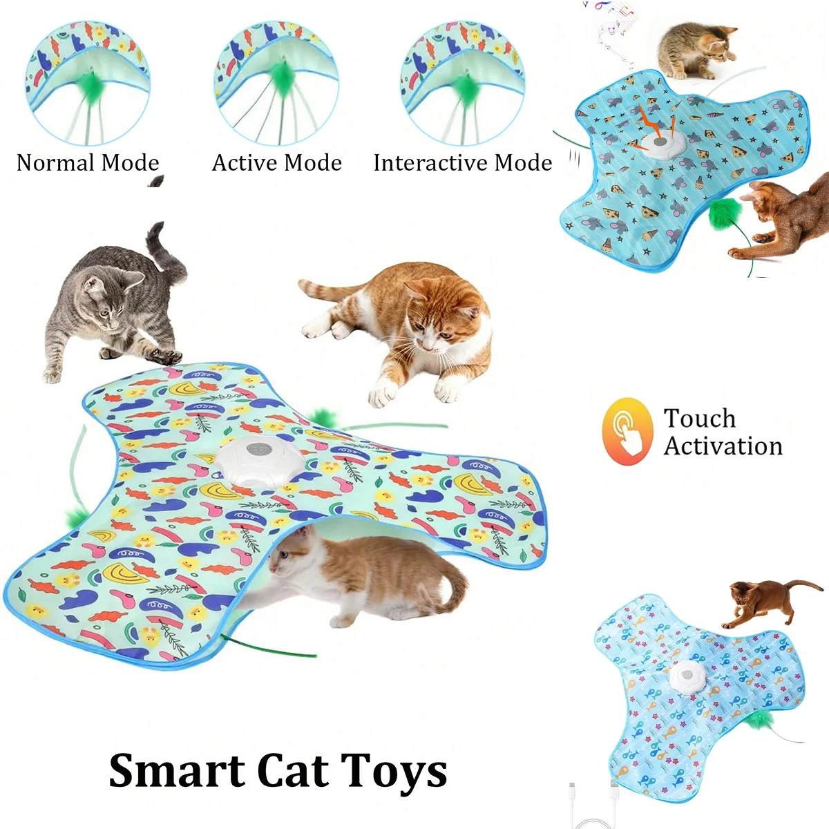 

Smart Cat Toys Electric Interactive Hide and Seek Cat Toys for Relieve Boredom Touch Activated Feather Stick for All Cats Kitten