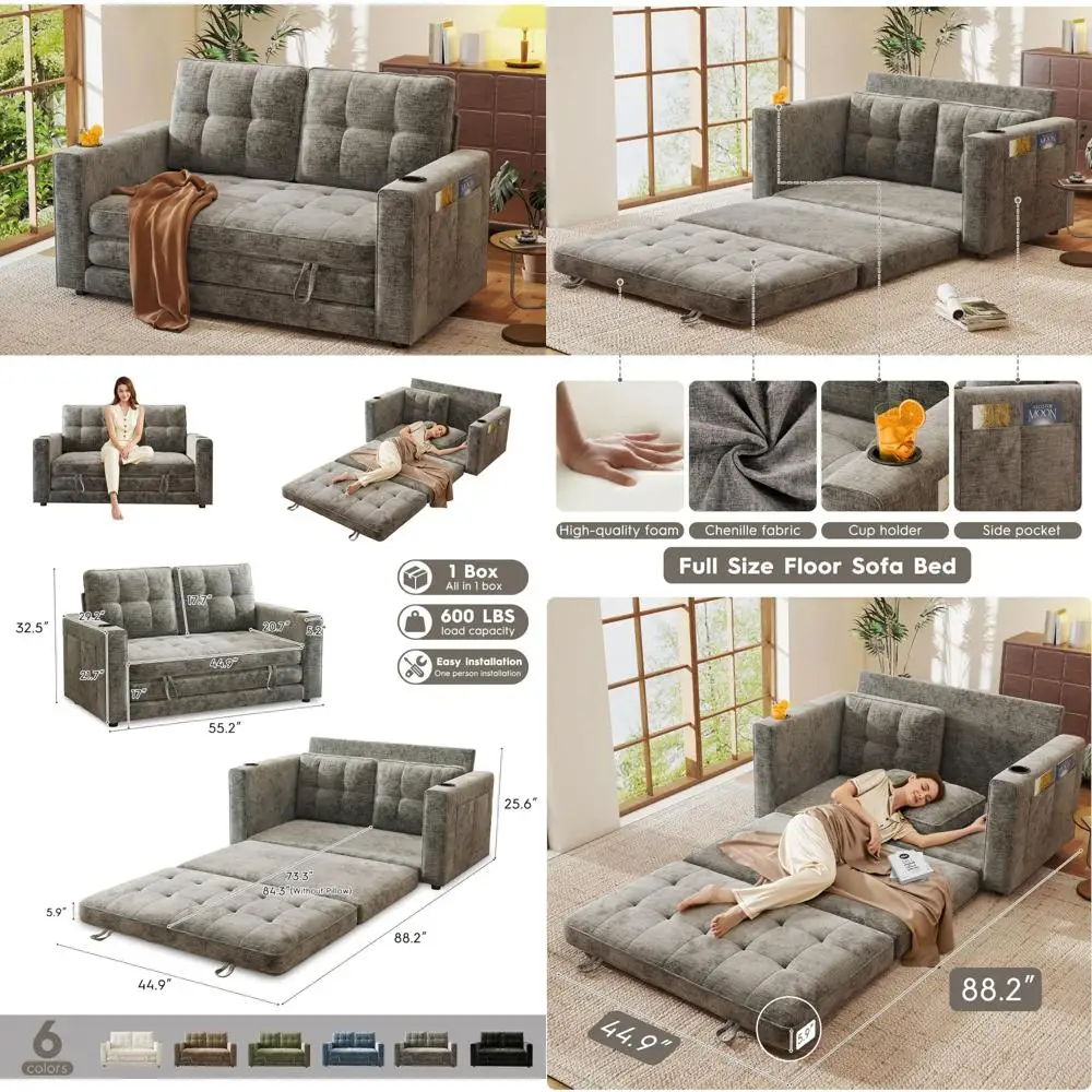 Трансформируемый складной диван-кровать, диван-кровать Love Seat с подстаканником и подушкой, компактное складное спальное место для малого возраста