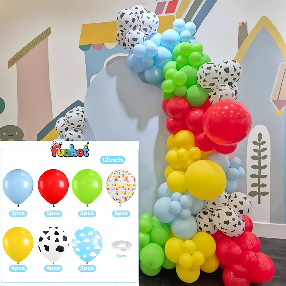 31 Stück Luftballons, 12 Zoll, rot, blau, gelb, Luftballons mit Kuhmuster, himmelblaue Wolkenballons für Kinder, inspirierte Story-Party-Dekoration – Detail 5
