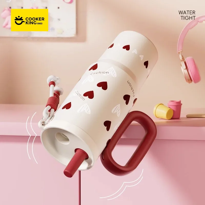 Vaso Térmico con Aislamiento al Vacío COOKER KING, Taza Térmica para Coche con Asa, Elegante Taza de Café Aislada
