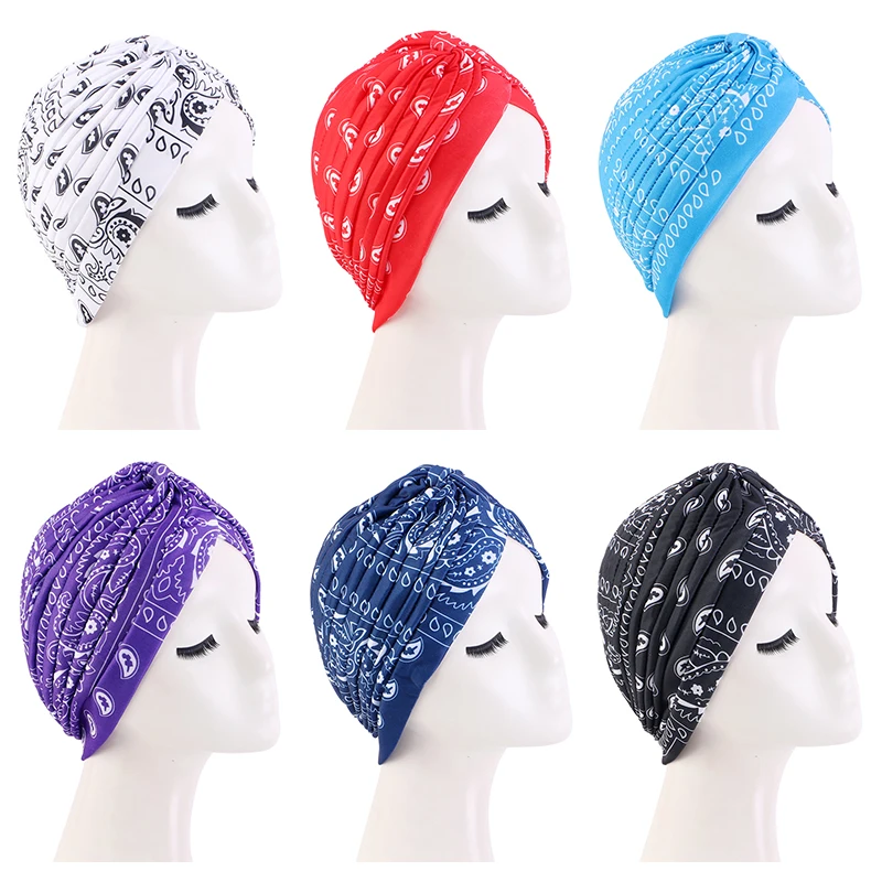 Neue Frauen Drucken Blume Knoten Krebs Rüschen Chemo Hut Beanie schal Turban Kopf Wrap Gestrickte Kappe Haarausfall Zubehör – Detail 19
