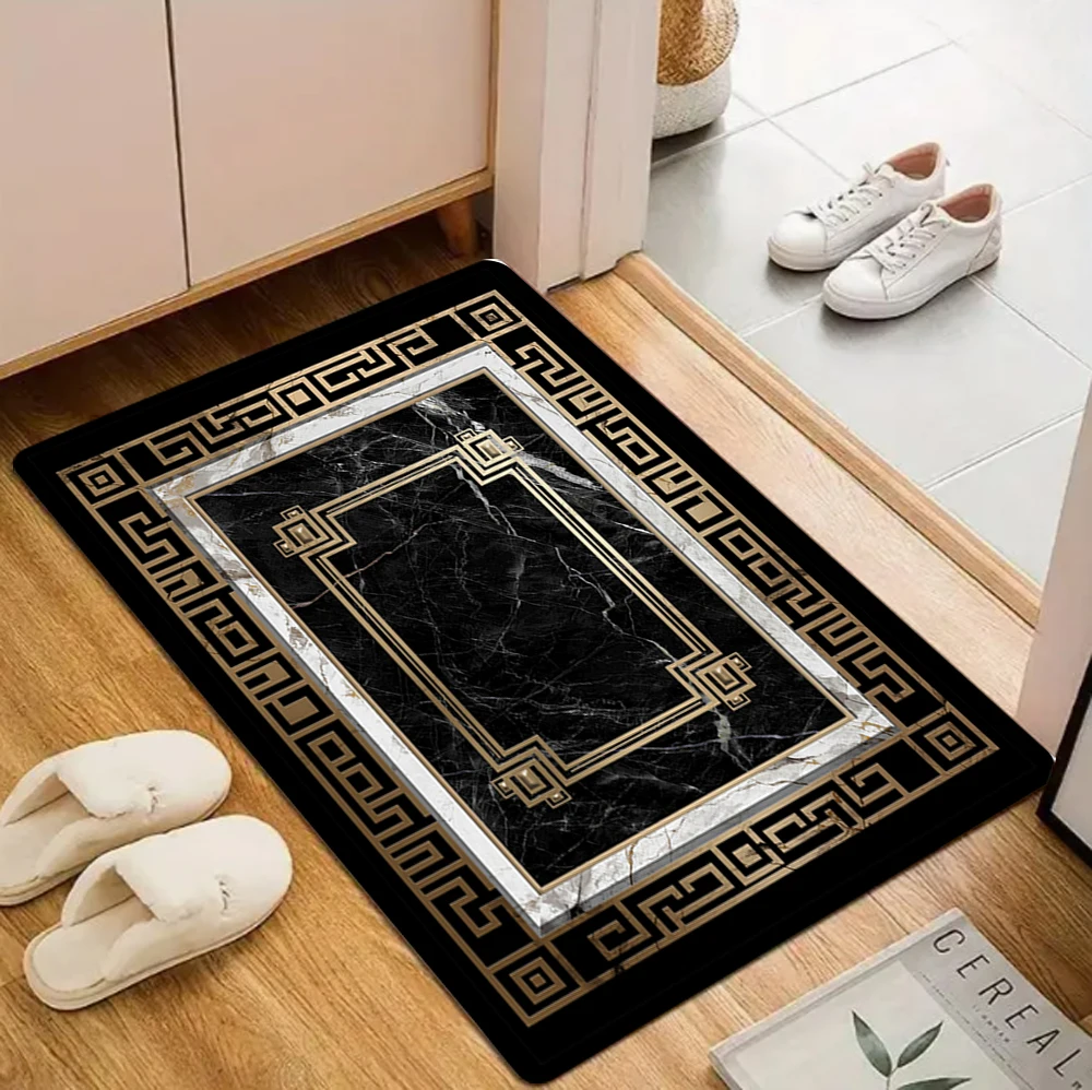 Schwarz Gold Marmor gemusterte Fußmatte WILLKOMMEN Teppich Wohnzimmer Schlafzimmer Eingang Fußmatte rutschfeste Bodenmatte Sofa Fußmatte Küchenmatte