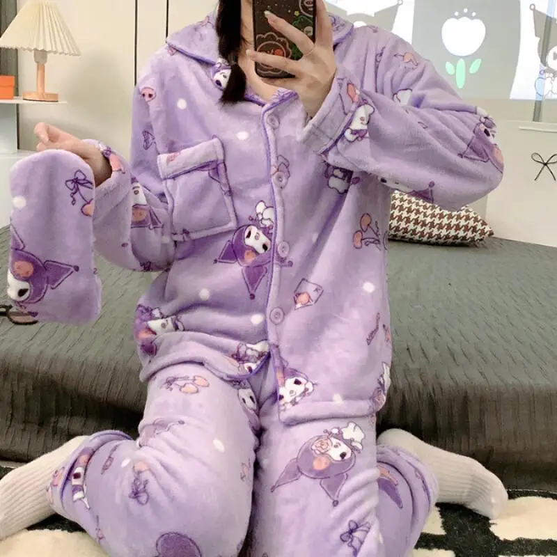 

Новые модные пижамные комплекты для женщин с милым аниме-принтом котенка, в стиле кавай, мягкая домашняя одежда для девочек-подростков, пижама с длинными рукавами и брюками