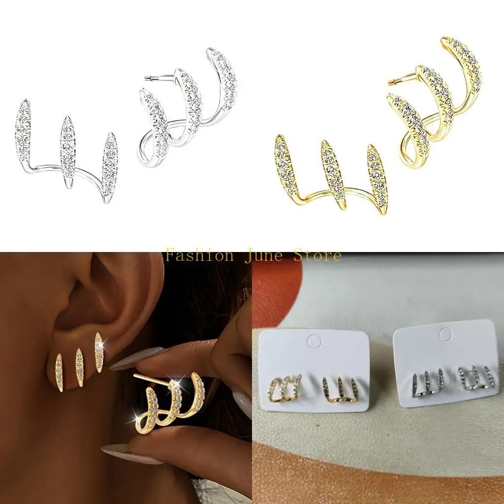 N5KA Women's Drop Earrings Pair with Curved Profile and Bright Stone Detail