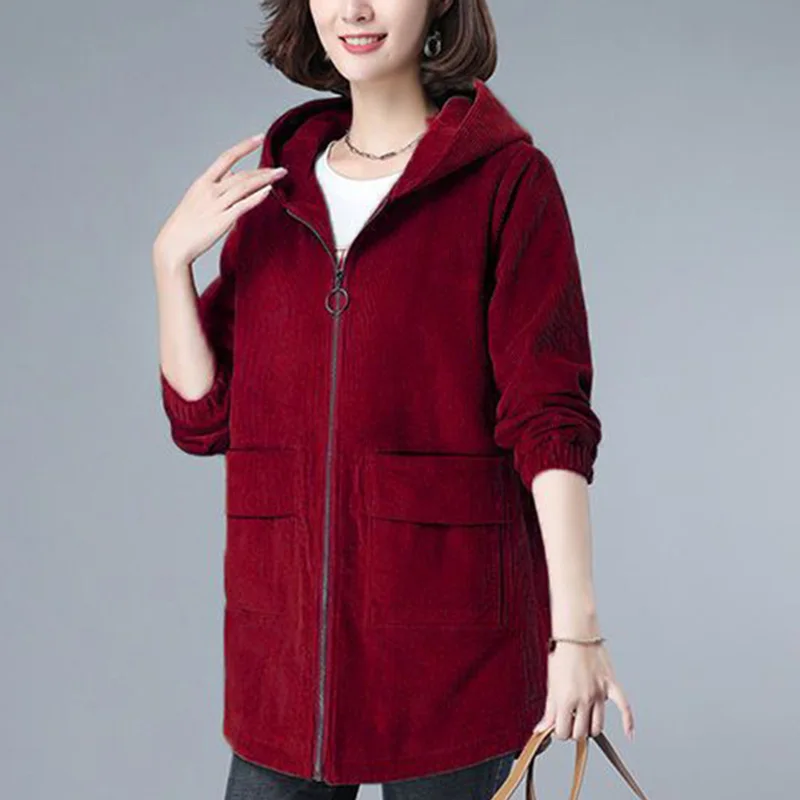 Casacos femininos com capuz de cor sólida, bolsos emendados, zíper, grandes dimensões, tops casuais, jaquetas de viagem, roupas da moda, novo,
