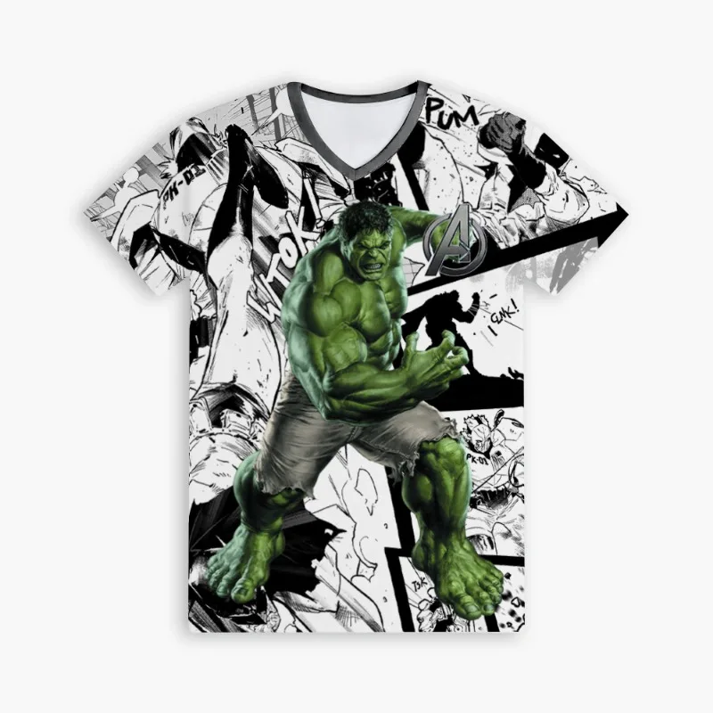 

Летняя мужская и женская футболка с короткими рукавами Marvel Hulk, воротник с 3D цифровым принтом, спортивный повседневный топ с короткими рукавами, быстросохнущий