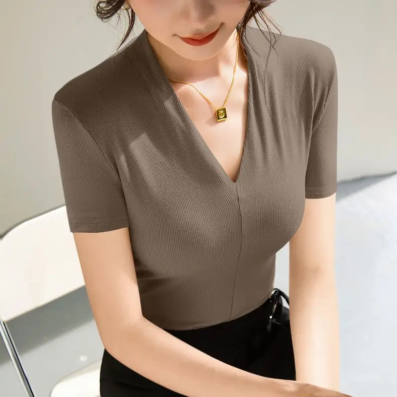 صيف جديد مثير قصيرة الأكمام تي شيرت الأساسية الخامس الرقبة بلون قاعدة قميص تنفس الترفيه في الهواء الطلق خفيفة الوزن الخيوط