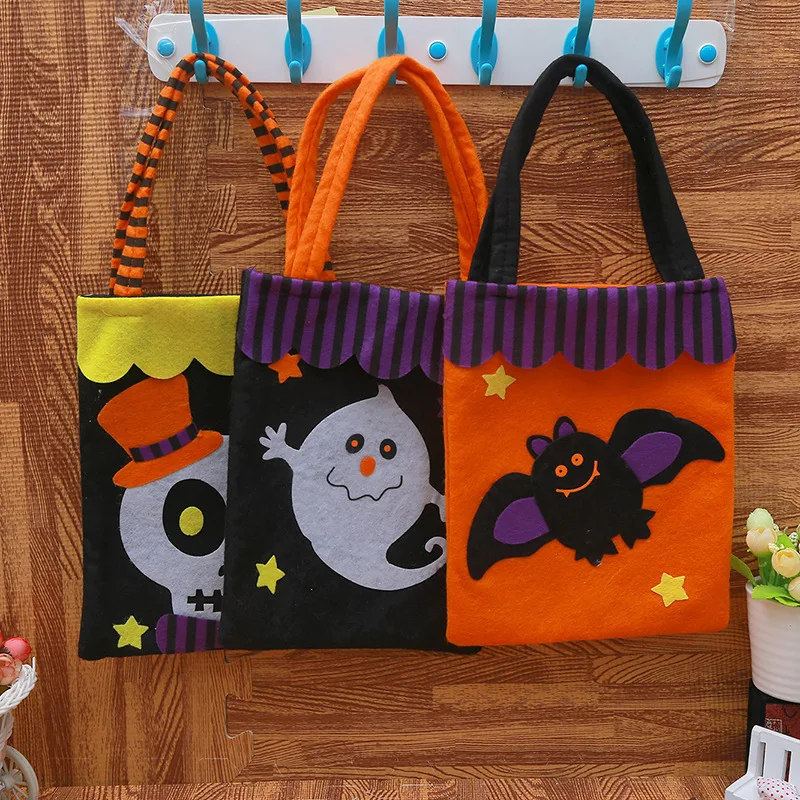 Halloween Trick or Treat Portable Candy Bag with Handle Tote Bag Kids Play Bags Fashion Festival Decor Toy