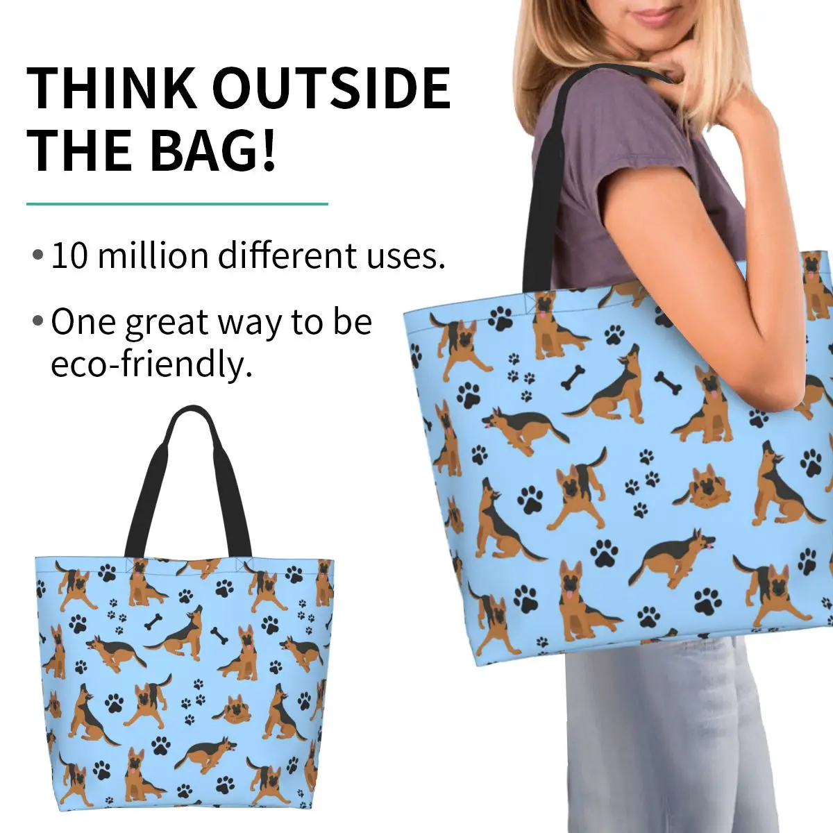 German Shepherd Pattern In Blue Shopping Tote Bag Canvas Large Capacity Shoulder Bags Shopper Grocery Handbag for Women