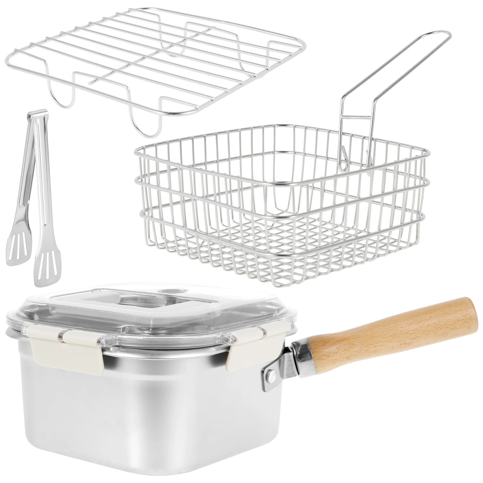 Stainless Steel Deep Fryer Pot set with Basket and Fried Mesh and Steam Rack Square Deep Frying Pot Multifunctional Cooking Pan