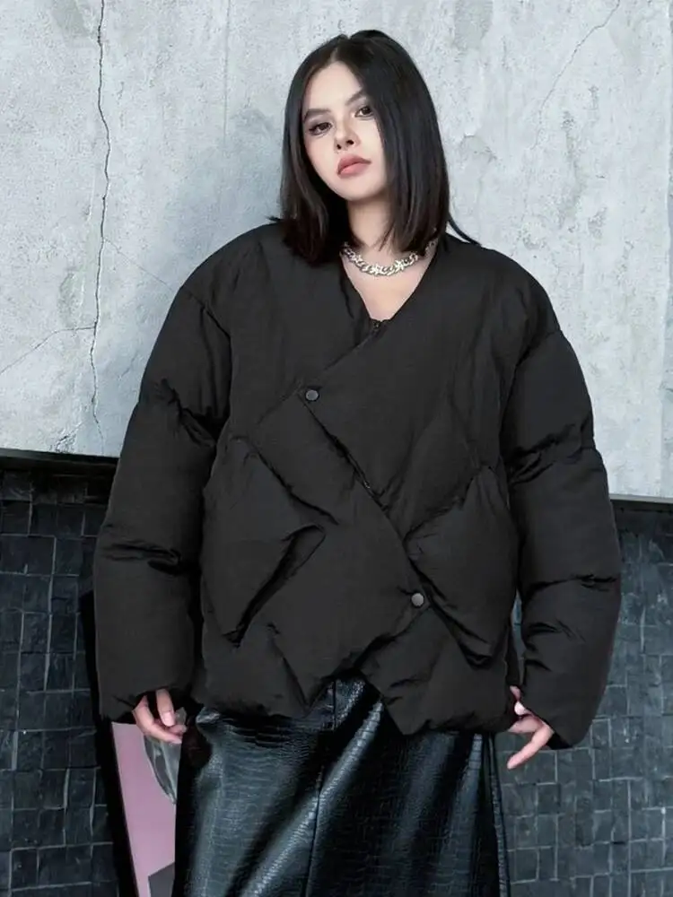 

Apricot Irregular Big Size Warm Cotton-padded Coat Long Sleeve Women Parkas Fashion Tide New Autumn Winter