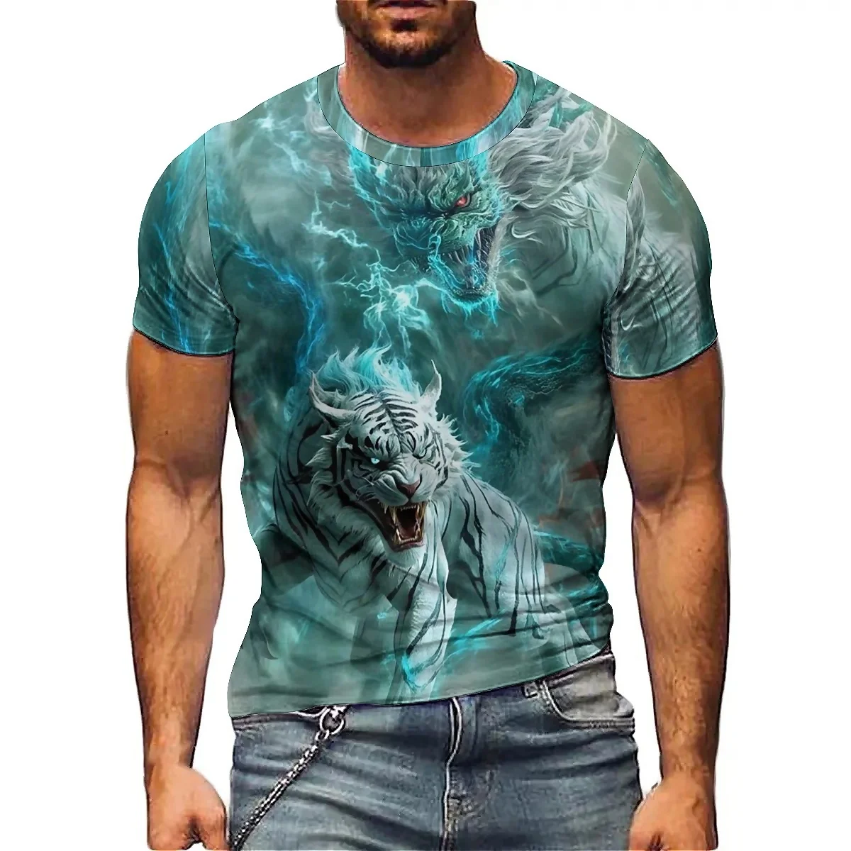 

European and American Gothic Style Men's 3D Printed Short Sleeved T-shirt with Innovative Design Suitable for Home Outings, Part